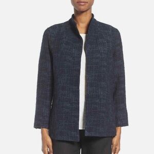 EILEEN FISHER CROSSHATCH ORGANIC COTTON TENCEL STRETCH JACKET PETITE PP MIDNIGHT